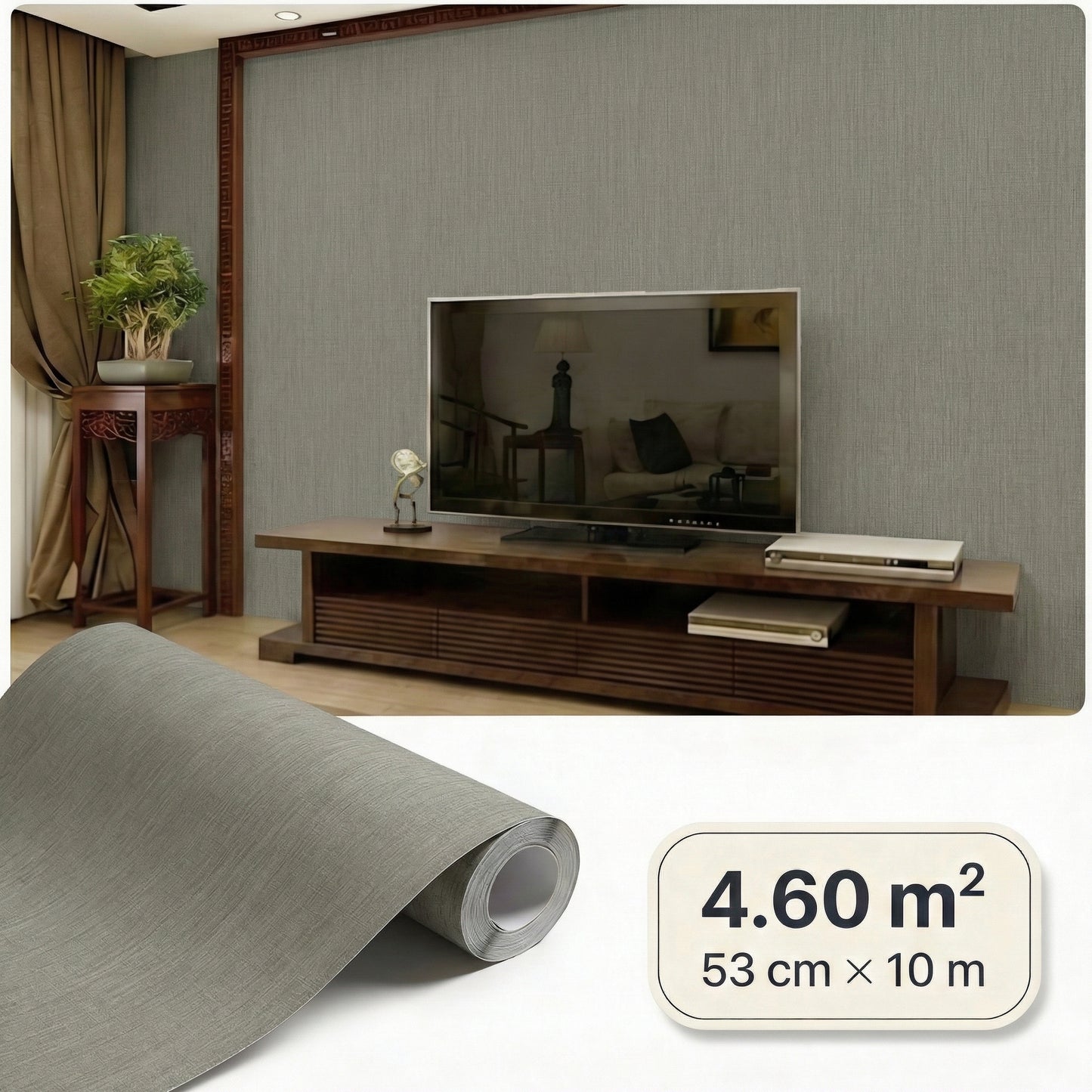 Tapiz Para Pared Textura Lino Gris Verdoso (78155-6)