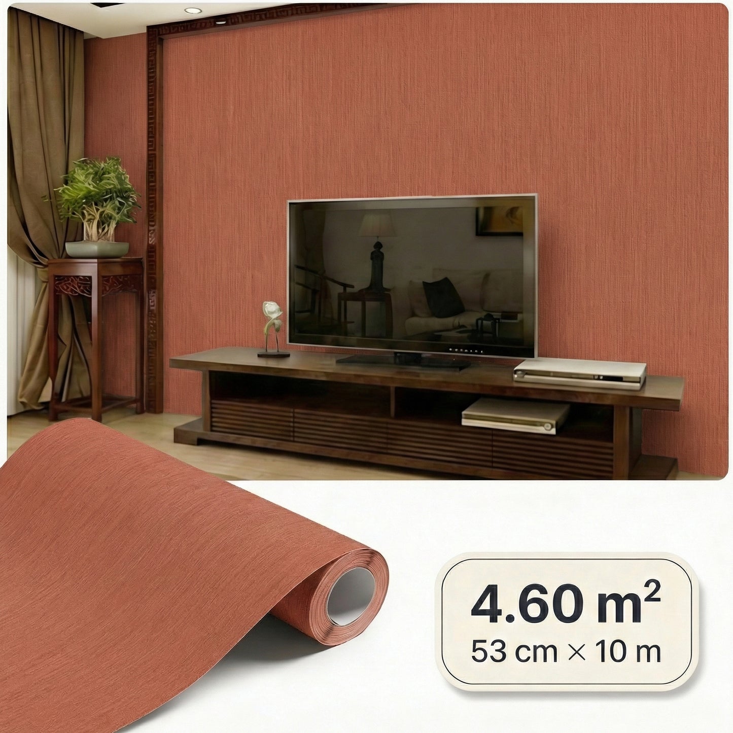 Tapiz Para Pared Textura Lino Rojo Anaranjado (78155-3)