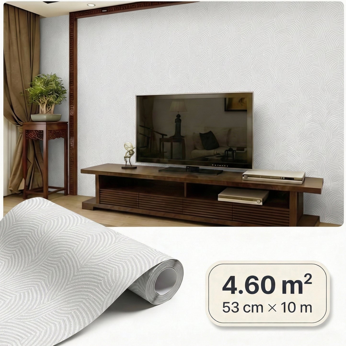 Tapiz Para Pared Diseño Ondas Crema Blanco (78153-4)