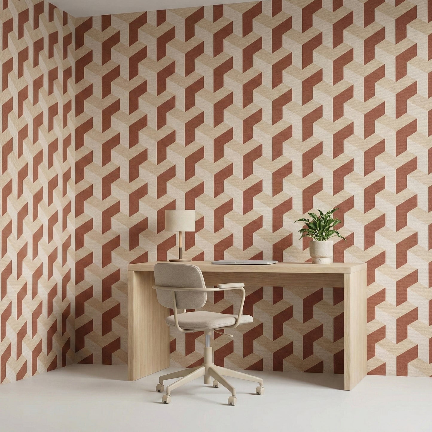 Tapiz Para Pared Diseño Geométrico 3D Marrón Rojo (78150-3)