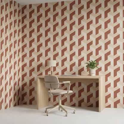 Tapiz Para Pared Diseño Geométrico 3D Marrón Rojo (78150-3)