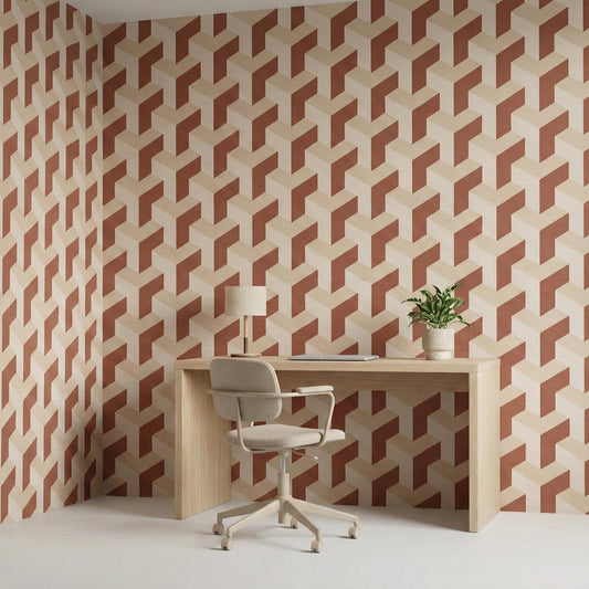 Tapiz Para Pared Diseño Geométrico 3D Marrón Rojo (78150-3)