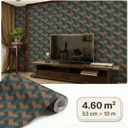 Tapiz Para Pared Diseño Geométrico 3D Verde Naranja (78150-2)