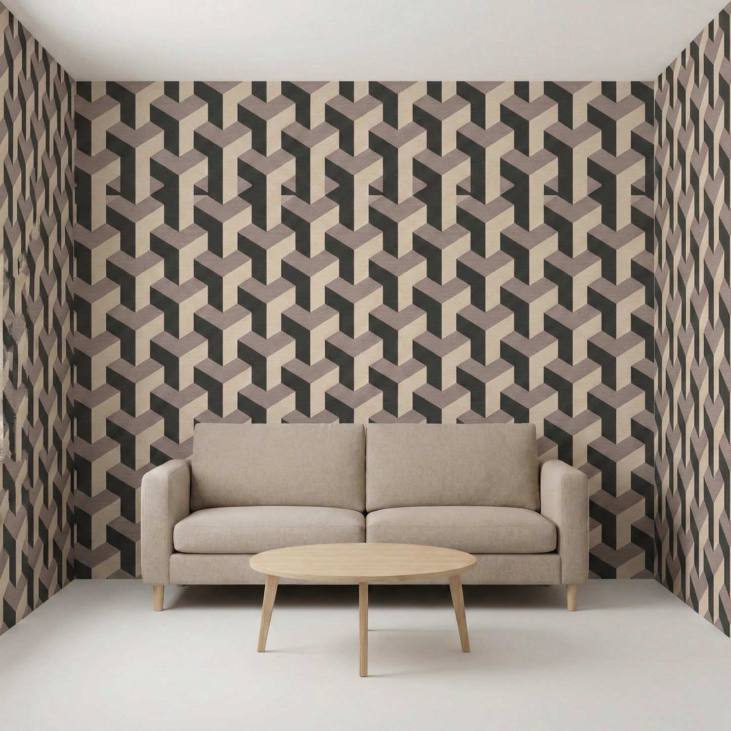 Tapiz Para Pared Diseño Geométrico 3D Beige Negro (78150-1)