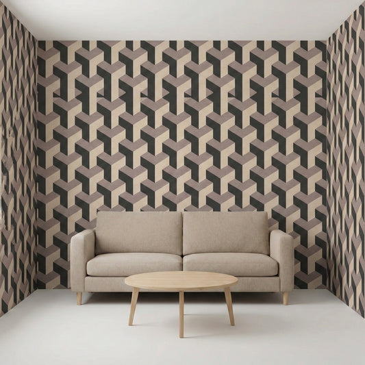 Tapiz Para Pared Diseño Geométrico 3D Beige Negro (78150-1)