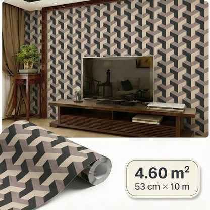 Tapiz Para Pared Diseño Geométrico 3D Beige Negro (78150-1)