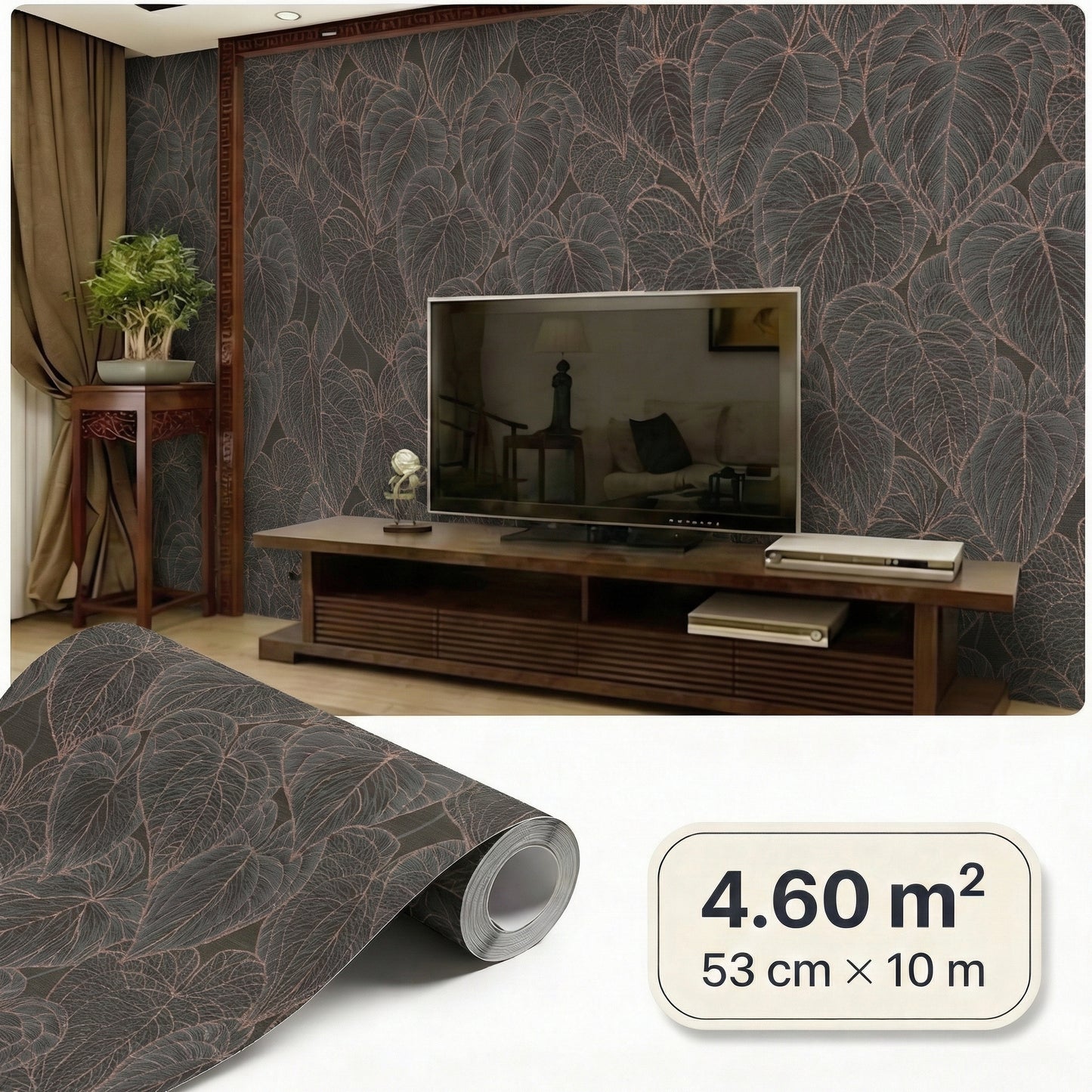 Tapiz Para Pared Diseño Hojas Negro Gris (78128-2)
