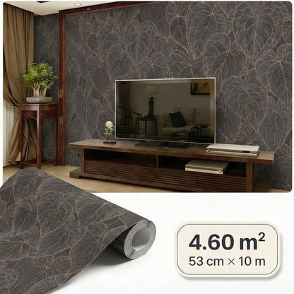 Tapiz Para Pared Diseño Hojas Negro Gris (78128-2)