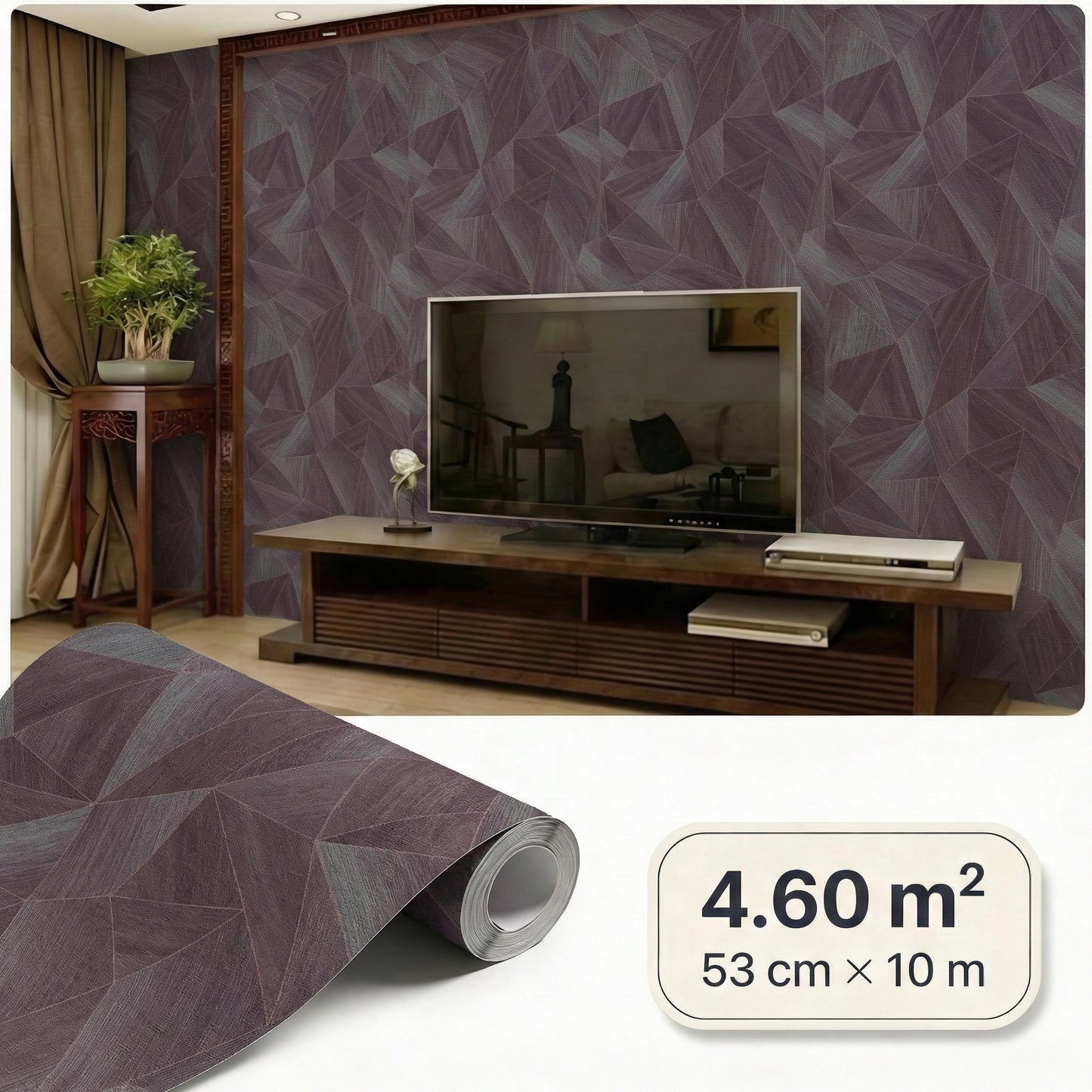 Tapiz Para Pared Diseño Geométrico Púrpura Metálico (36133-5)