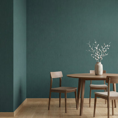 Tapiz Para Pared Textura Lino Verde Petróleo (78155-8)