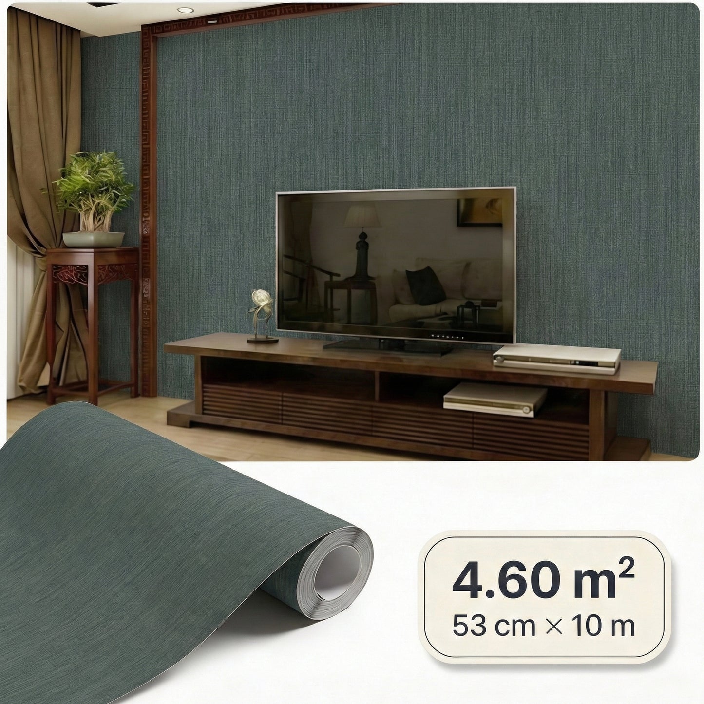 Tapiz Para Pared Textura Lino Verde Grisáceo (78155-7)