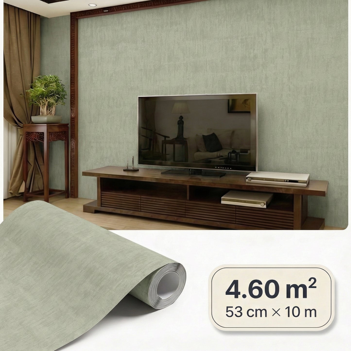 Tapiz Para Pared Verde Salvia Grisáceo Textura Lino [SKU 395037]