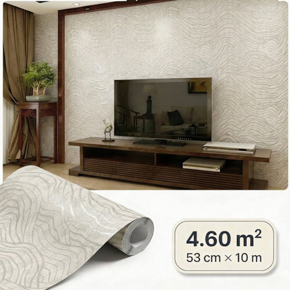 Tapiz Para Pared Paisaje Oriental Ondas Blanco Crema y Plata [SKU 395072]
