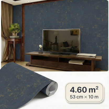 Tapiz Para Pared Azul Petróleo Efecto Hormigón y Cobre [SKU 395139]