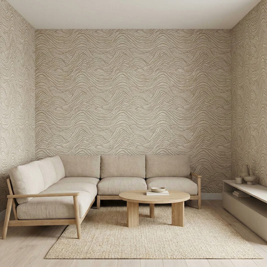 Tapiz Para Pared Paisaje Oriental Ondas Greige y Oro [SKU 395071]