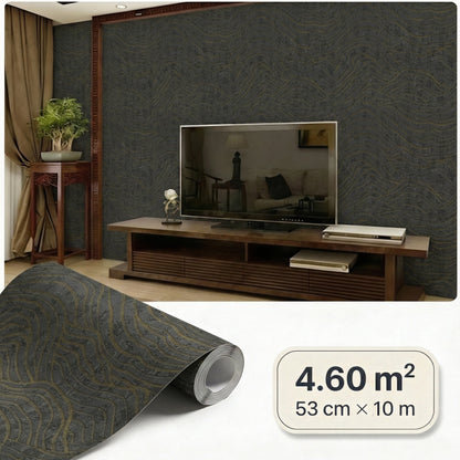 Tapiz Para Pared Paisaje Oriental Ondas Negro y Oro [SKU 395073]