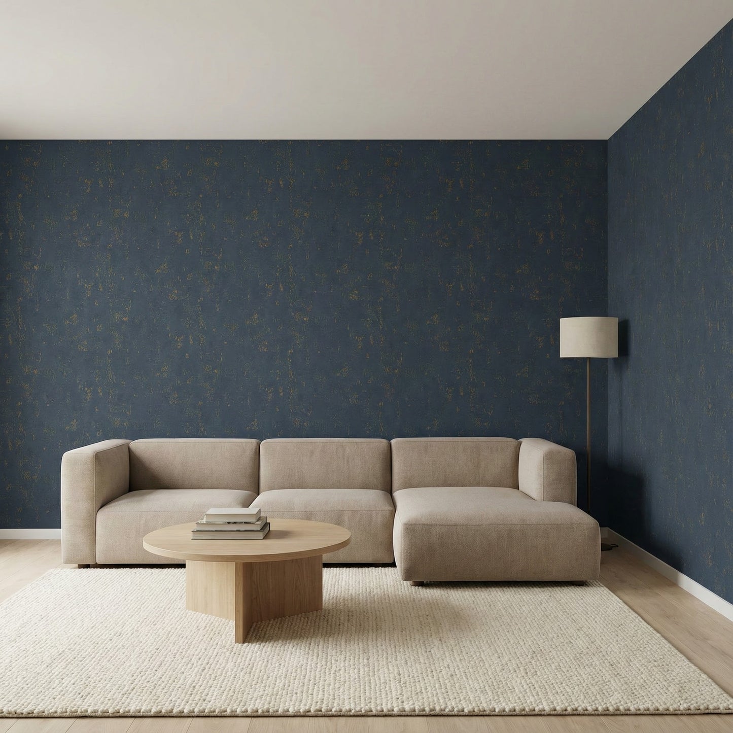 Tapiz Para Pared Azul Petróleo Efecto Hormigón y Cobre [SKU 395139]