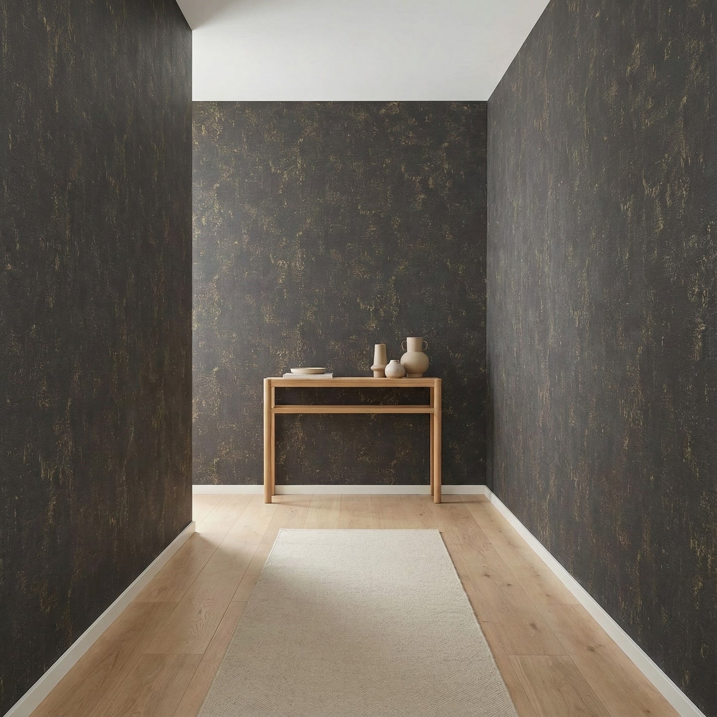 Tapiz Para Pared Efecto Hormigón Negro y Oro [SKU 395115]