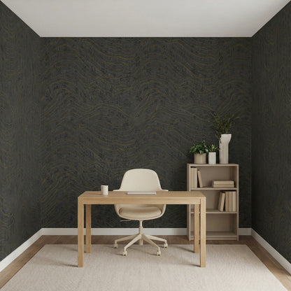 Tapiz Para Pared Paisaje Oriental Ondas Negro y Oro [SKU 395073]