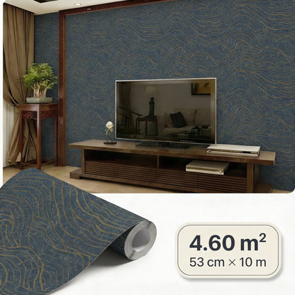 Tapiz Para Pared Paisaje Ondas Azul Marino y Oro [SKU 395074]