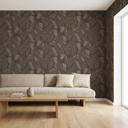 Tapiz Para Pared Hojas de Plátano Marrón Tabaco [SKU 395023]