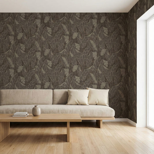 Tapiz Para Pared Hojas de Plátano Marrón Tabaco [SKU 395023]