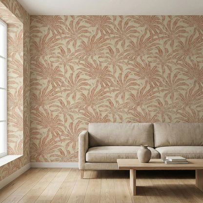 Tapiz Para Pared Hojas Tropicales Beige y Bronce [SKU 395013]