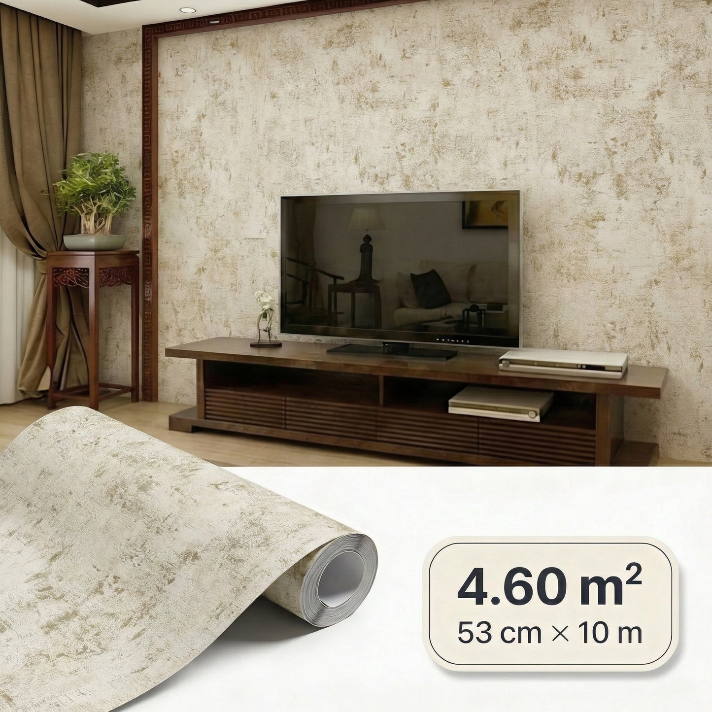 Tapiz Para Pared Efecto Hormigón Marfil y Plata [SKU 395160]
