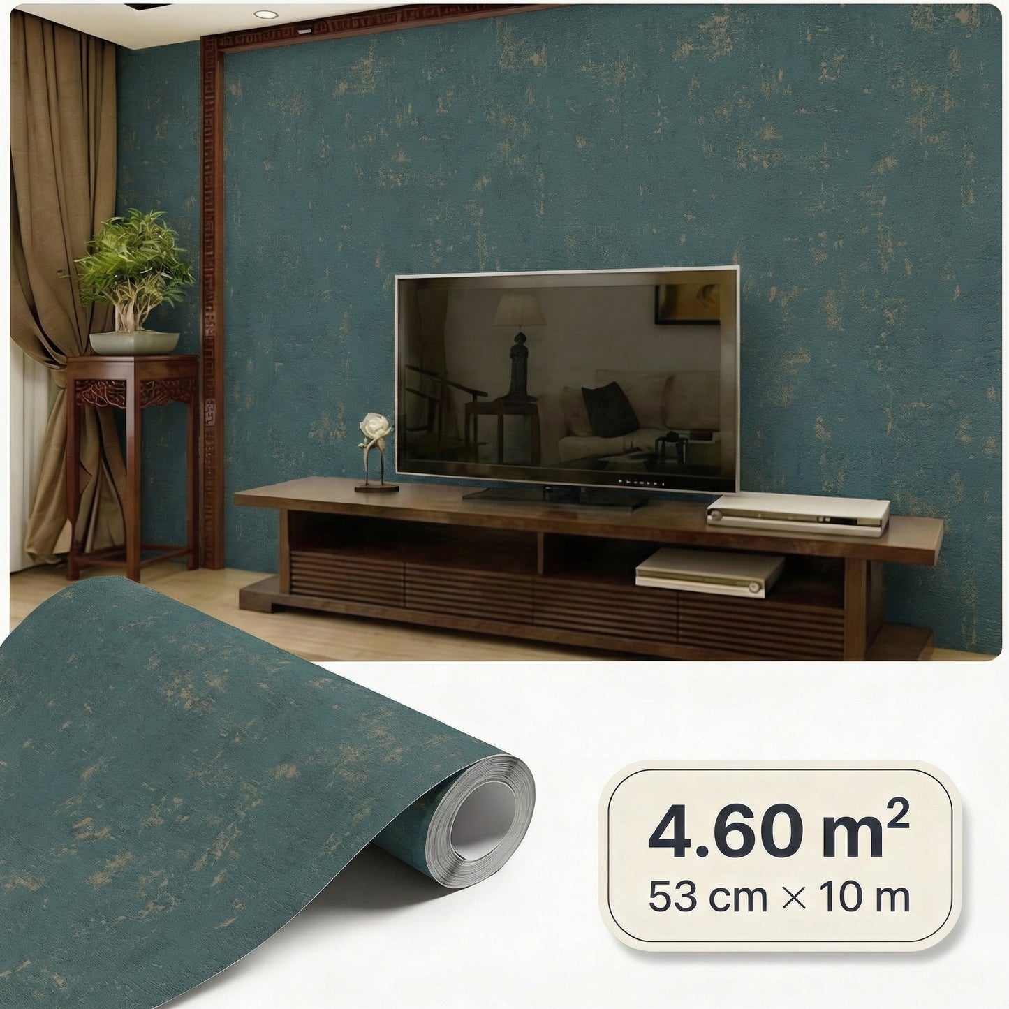 Tapiz Para Pared Azul Pizarra Efecto Hormigón y Oro [SKU 395122]