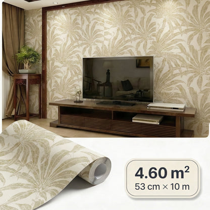 Tapiz Para Pared Hojas Tropicales Crema y Oro [SKU 395015]