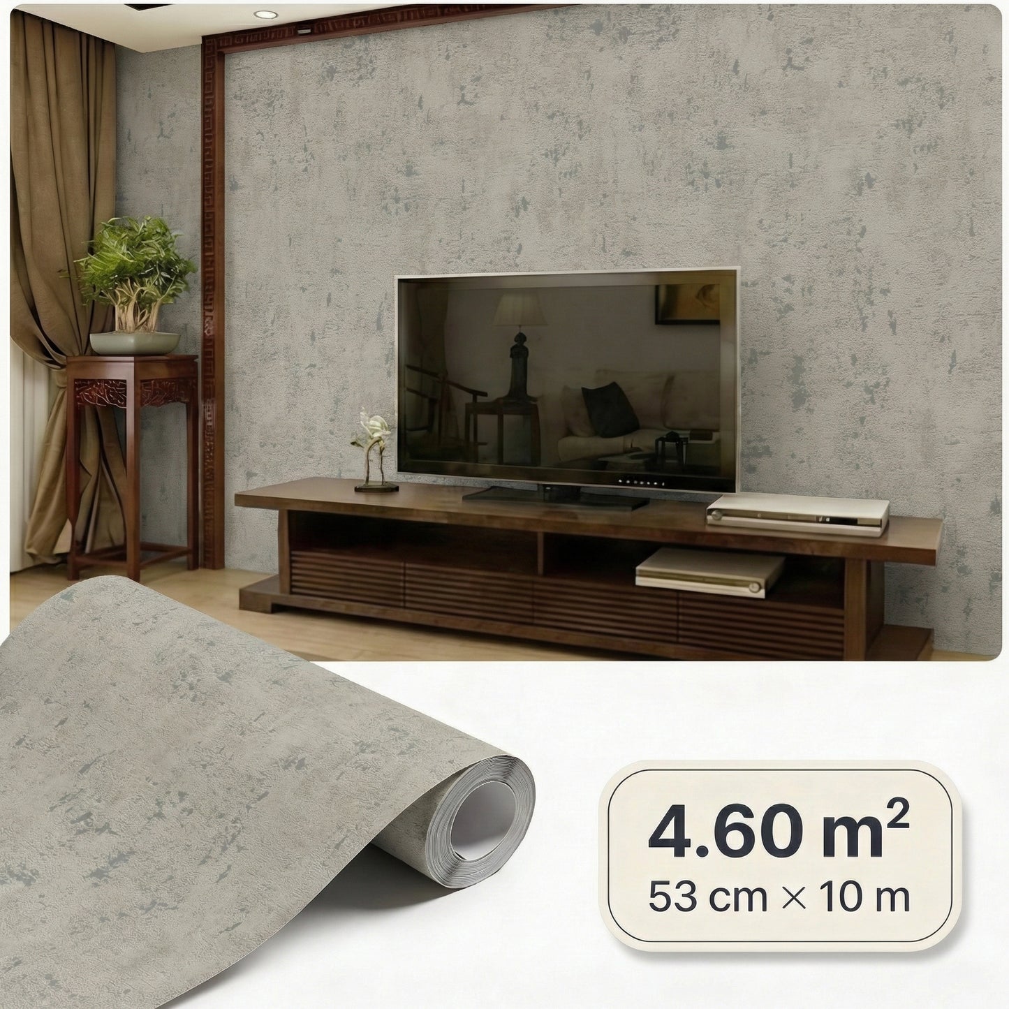 Tapiz Para Pared Taupe Efecto Hormigón y Plata [SKU 395153]