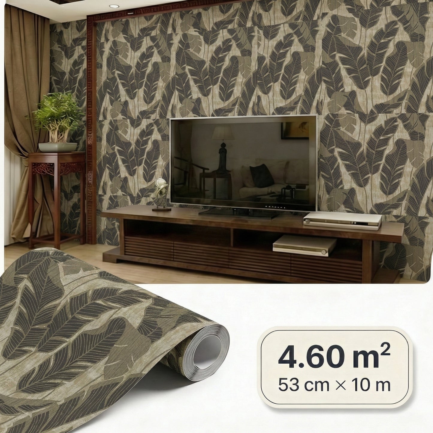 Tapiz Para Pared Hojas de Plátano Negro y Oro [SKU 395024]