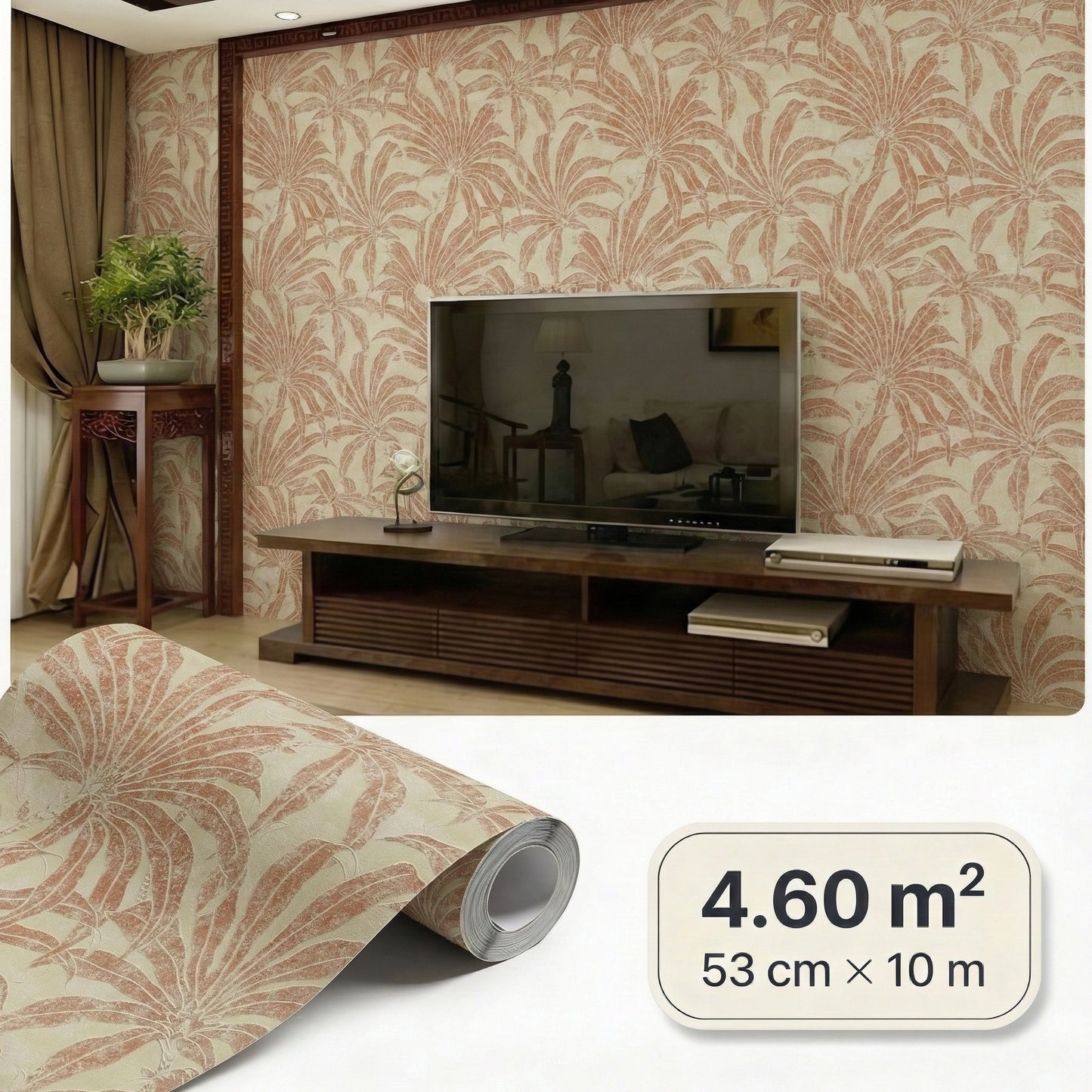 Tapiz Para Pared Hojas Tropicales Beige y Bronce [SKU 395013]