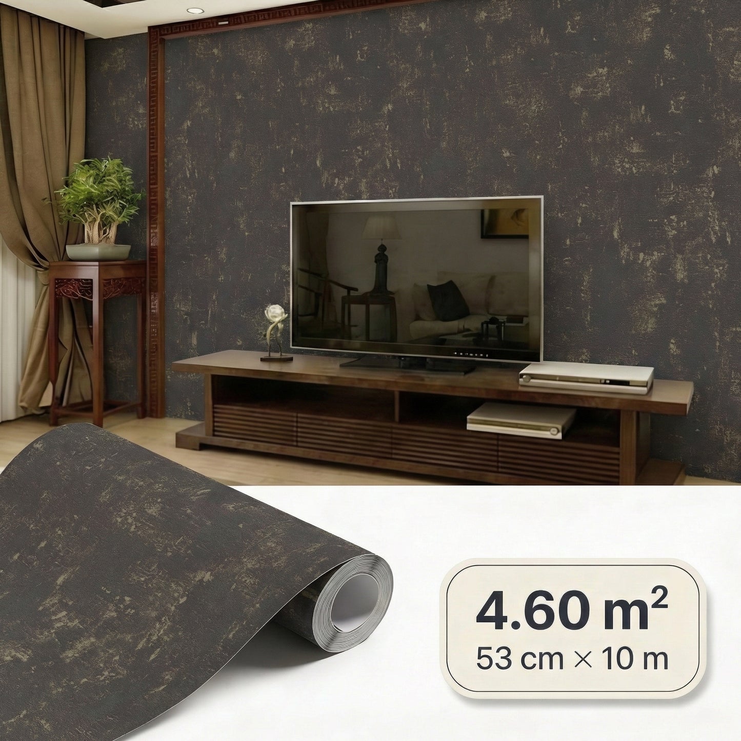 Tapiz Para Pared Efecto Hormigón Negro y Oro [SKU 395115]