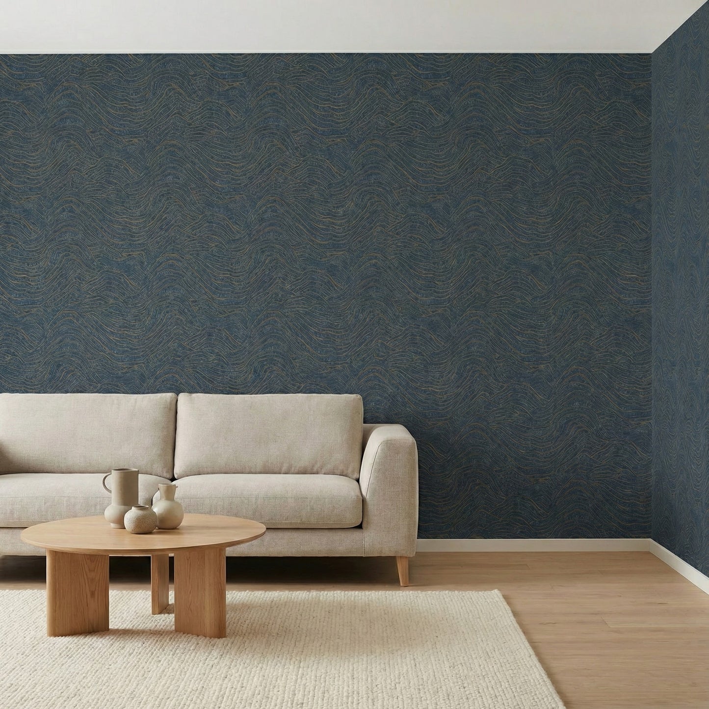 Tapiz Para Pared Paisaje Ondas Azul Marino y Oro [SKU 395074]