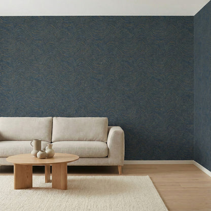 Tapiz Para Pared Paisaje Ondas Azul Marino y Oro [SKU 395074]