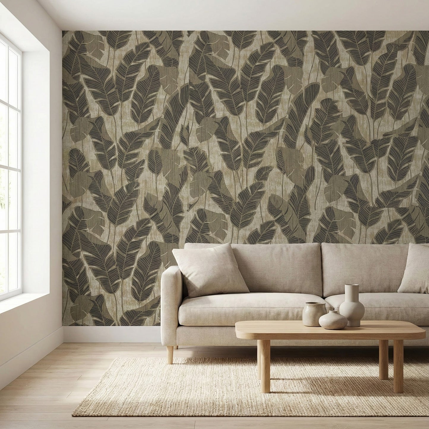 Tapiz Para Pared Hojas de Plátano Negro y Oro [SKU 395024]