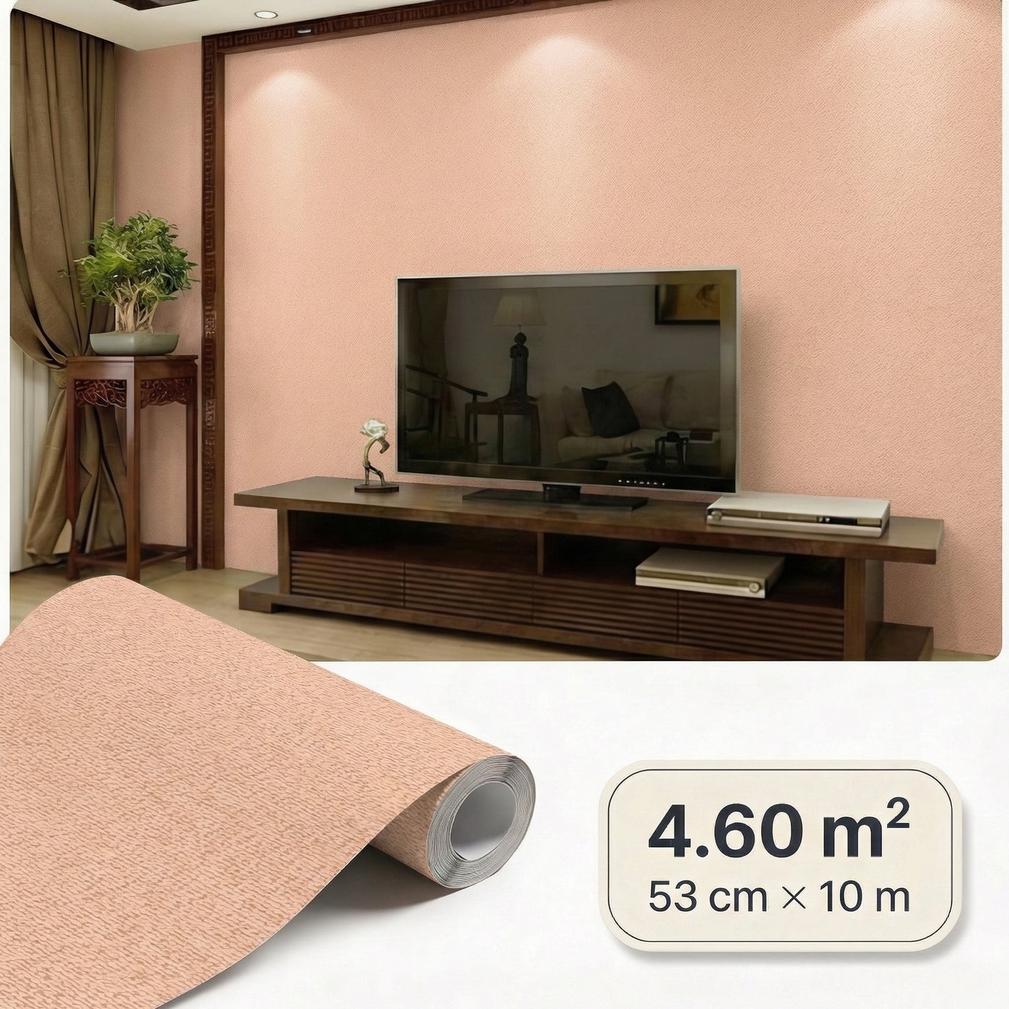 Tapiz Para Pared Beige Salmón Efecto Lino [SKU 390395]